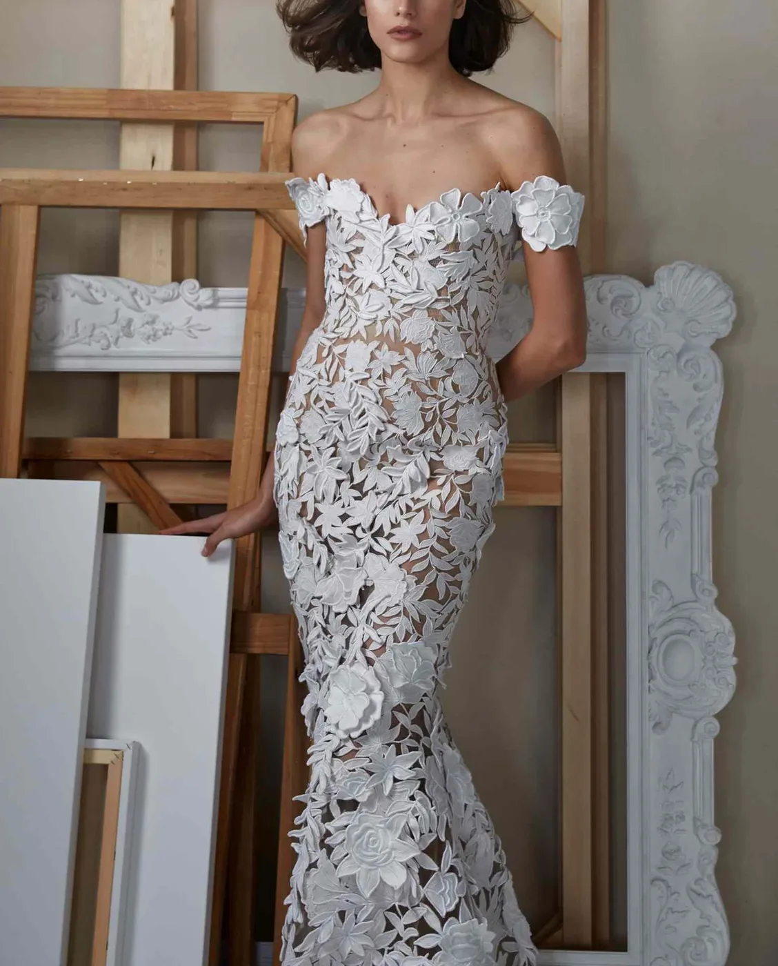 Womens Gown Vert Oscar De La Renta 3 Cropped