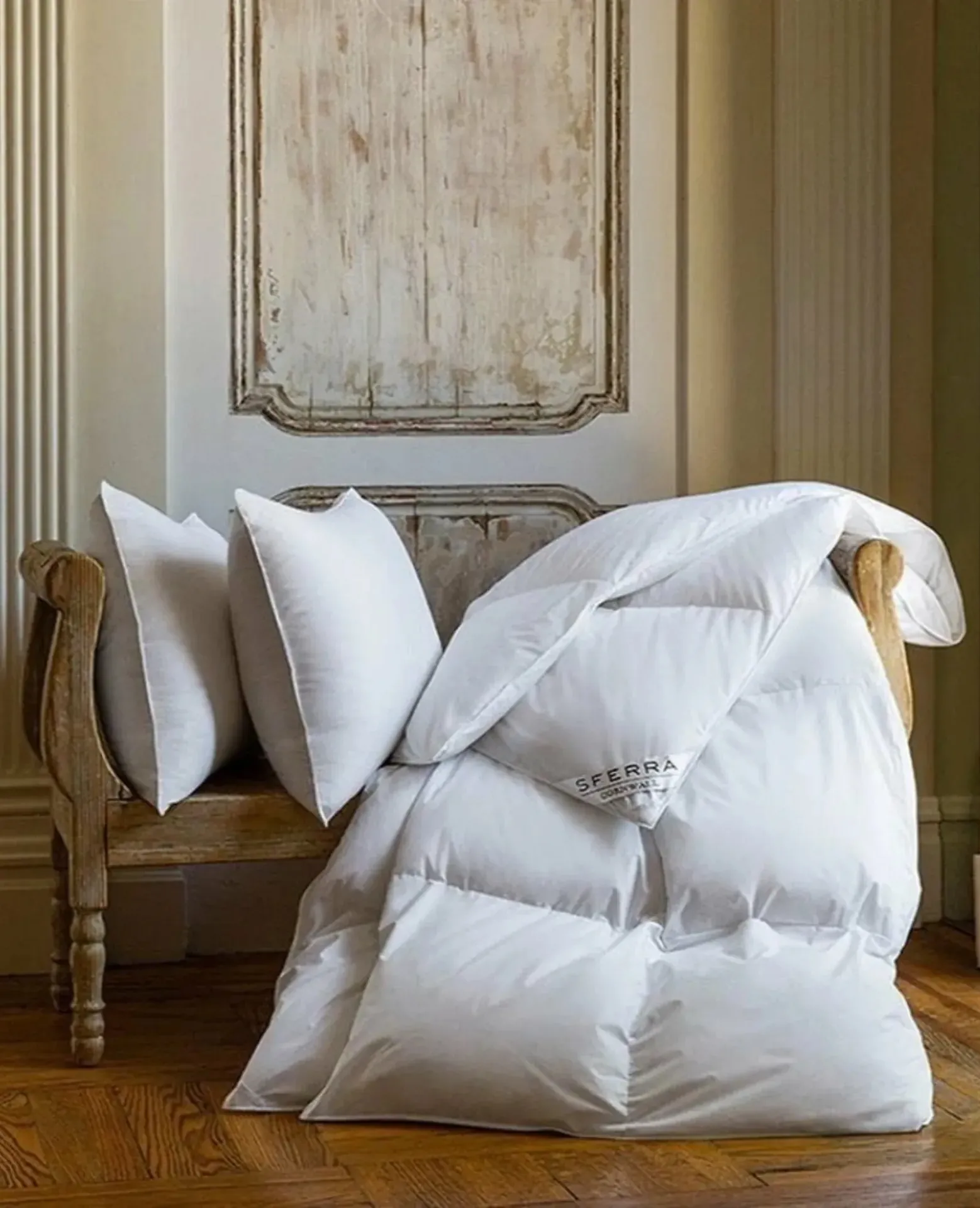 Freshly cleaned down comforter folded after comforter and bedspread cleaning in San Francisco
